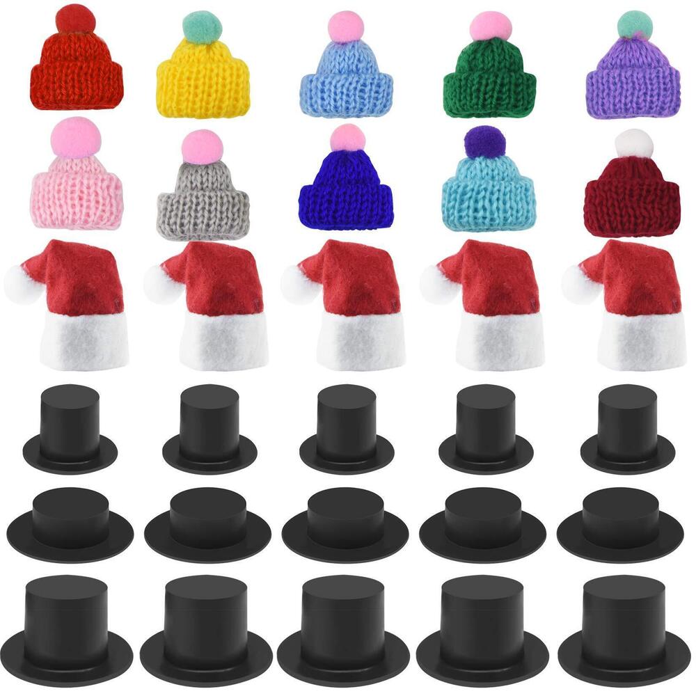 3103 Mini Christmas Knit Hat Red & Black Plastic Hats for DIY Doll Crafts